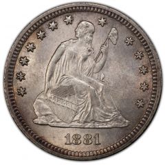 1/4 Dollar `Seated Liberty Quarter` with motto, increased weight