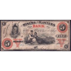 5 Dollars The Miners and Planters Bank - North Carolina