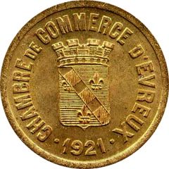 25 Centimes - Chambre de Commerce - Evreux [27] Brass