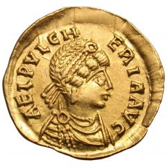 Tremissis - Aelia Pulcheria Cross within wreath, Constantinopolis