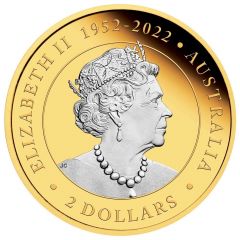 2 Dollars In the name of Elizabeth II, 6th Portrait - Kangaroo - Silver Gilded