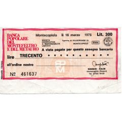 300 Lire Banca Popolare del Montefeltro e del Metauro