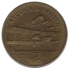 Shell Token - Man in Flight- Alcock & Brown Brass, round