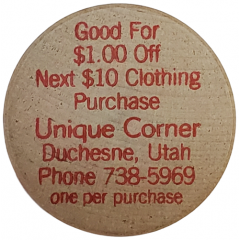 Wooden Token - Unique Comer Duchesne, Utah