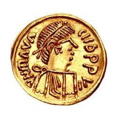 1 Tremissis In the name of Maurice Tiberius, Victory with crude face and helmet-hair, band curved down