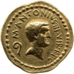 Aureus - Marcus Antonius and Octavian M·ANTONIVS·III·VIR·R·P·C / C·CAESAR·III·VIR·R·P·C