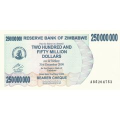 250 000 000 Dollars Bearer Cheque