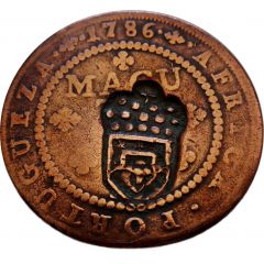 1 Macuta - Maria II Countermark CROWNED SHIELD over `1/2 Macuta, Maria I and PedroIII`