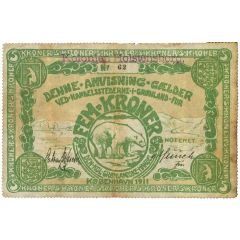 5 Kroner Den Kongelige Grønlandske Handel, Kolonien Holstensborg overprint