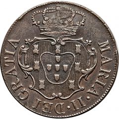20 Réis - Luis I Countermark `BIG CROWN` over X Réis - Maria II, Azores