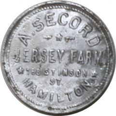 1 Pint - A. Secord Jersey farm Hamilton, Ontario