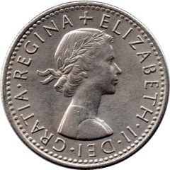 6 Pence - Elizabeth II 1st portrait, no `BRITT:OMN`