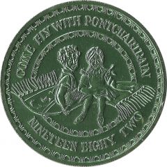 Mardi Gras Token - Krewe of Pontchartrain Come Fly With Pontchartrain, green, New Orleans, Louisiana