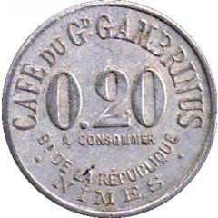 20 Centimes - Café du Grand Gambrinus Nîmes