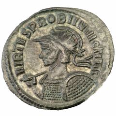 Antoninianus - Probus Helmeted, cuirassed, left, spear and shield, PAX AVG[VSTI], Pax