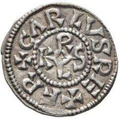 Denier - Charlemagne Mainz mint, monogram