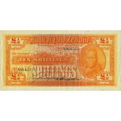 10 Shillings Bank of New Zealand, With 1/2 in corners