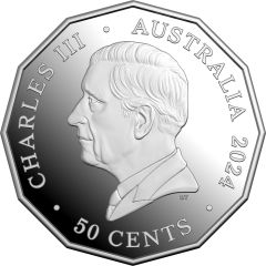 50 Cents Charles III - 1st Portrait - Festive Florals- Christmas 2024, Silver Proof