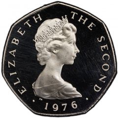 50 Pence - Elizabeth II Viking longship on map, Platinum