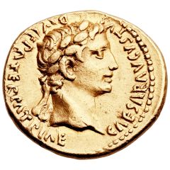 Aureus - Augustus and Tiberius TI CAESAR AVG F TR POT XV
