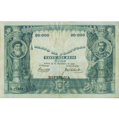 20 000 Réis 9th. print - overprint `REPÚBLICA`