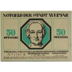 50 Pfennig Goethe and Schiller Series - Goethe, Green Issue