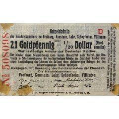 21 Goldpfennig / 1/20 Dollar Handelskammern Freiburg, Konstanz, Lahr, Schopfheim, Villingen