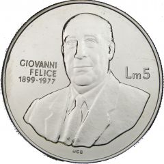 5 Liri 25th Anniversary of Central Bank