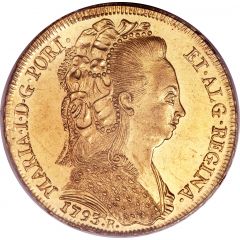 6400 Réis - Maria I 2nd Type - Headdress Veil, Rio de Janeiro and Bahia Mints