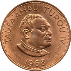 1 Pa`anga - Taufa`ahau Tupou IV Countermarked - INVESTITURE