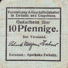 10 Pfennig Zwönitz, Vereinigung der Geschäftsinhaber