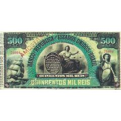 500 Mil Réis Banco da República dos Estados Unidos do Brazil, 1st. Print