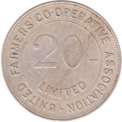 Token - United Farmers` Co-operative Association 20/- Check Piece