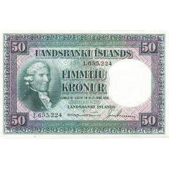 50 Krónur Landsbanki Íslands, green colour