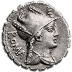 Denarius serratus Poblicia: Gaius Poblicius, ROMA / C•POBLICI•Q•F