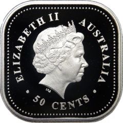 50 Cents - Elizabeth II 4th Portrait - Australian Square Kookaburra