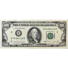 100 Dollars Federal Reserve Note, small portrait, with security thread