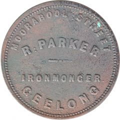 1 Penny - R. Parker - Ironmonger Large Series 35 mm, Colon after R - Geelong, Victoria