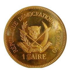 1 Zaïre 5 Years of J.D. Mobutu`s Presidency, Brass Gilt Proof Issue