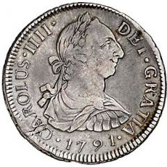 2 Reales - Carlos IV bust of Carlos III, CAROLUS IIII