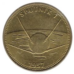 Shell Token - Man in Flight - Sputnik 1 brass, round