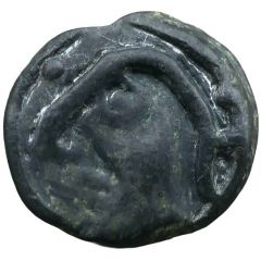 Potin with helmeted head and ringlet