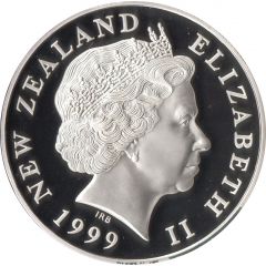 5 Dollars - Elizabeth II 4th Portrait, Morepork, Silver Proof