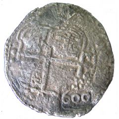 600 Réis - Afonso VI Countermark `600` over `8 Reales - Felipe IV, Spain`