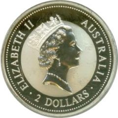 2 Dollars - Elizabeth II 3rd Portrait - Australian Kookaburra - Sovereign of Queen Victoria