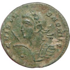 Nummus - Crispus as Caesar Laureate, cuirassed bust left, spear pointing forward in right hand, shield on left arm, BEAT TRANQLITAS, PLON, Londinium