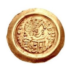 1 Tremissis In the name of Maurice Tiberius, Victory with crude face and draped hair, stubby tassels
