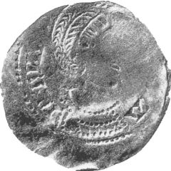 Denier in the name of Empress Helena Worms mint