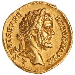 Aureus - Septimius Severus P M TR P II COS II, Jupiter and Victory