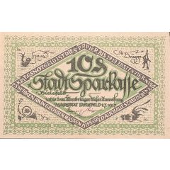 10 Pfennigs Stadtsparkasse; white letters in frame